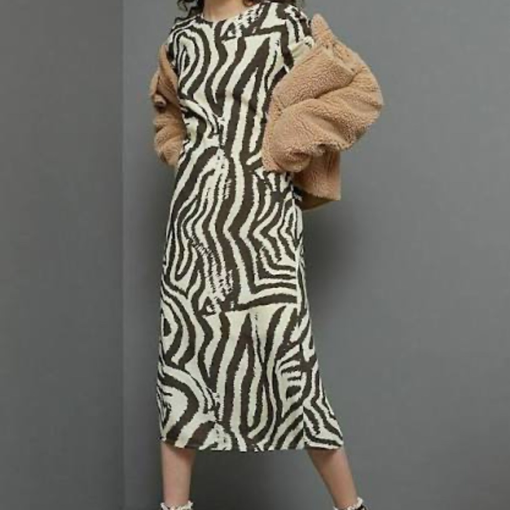 NWT Corey Lynn Calter Zebra-Print Midi Dress in Black and Cream